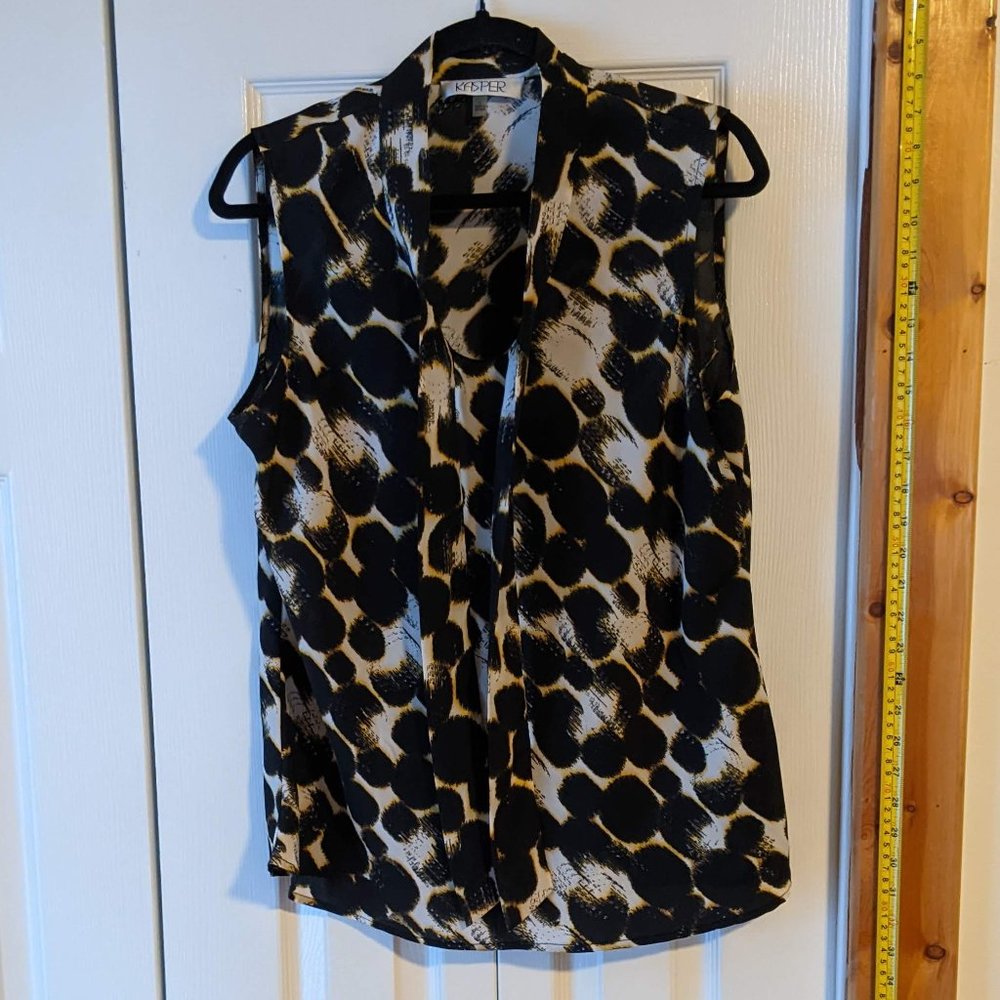 Kasper Sleeveless Top with Tie size L Black, Yellow, and White